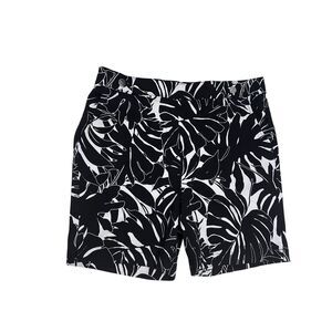 Rafaella Women's Stretch Comfort Waistband Bermuda Shorts Black Palm Size 14